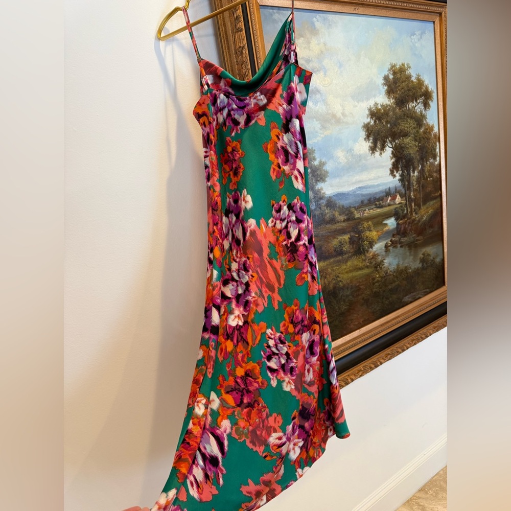 Misa Midi Floral Slip Dress in Green, Red/Orange, Purple